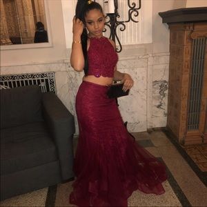 2 Piece Burgundy prom dress